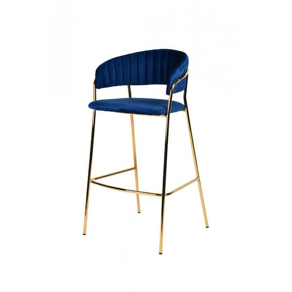 HomeRoots Charlie 30 in. Dark Blue Low Back Metal Bar Stool with Fabric Seat Set of Two