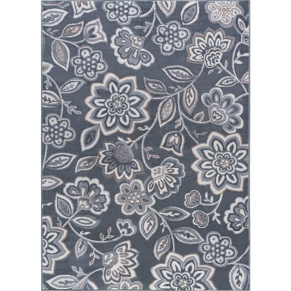 Tayse Rugs Madison Floral Gray 2 ft. x 8 ft. Indoor Runner Rug