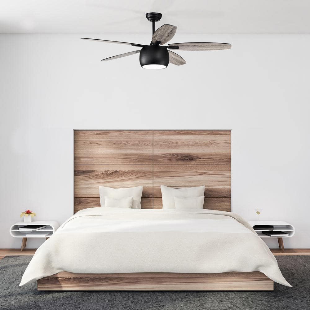 Matte Black 52" Ceiling Fan with Reversible Blades and LED Light