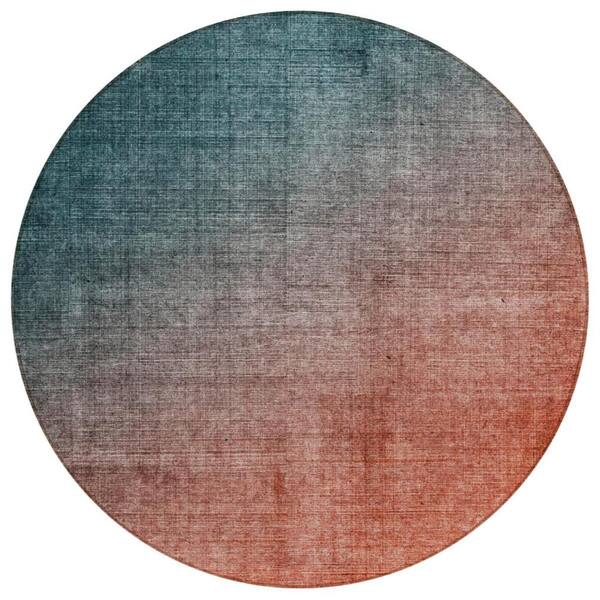 HomeRoots Gray and Red Orange 8 ft. Round Woven Solid Color Round Indoor/Outdoor Area Rug