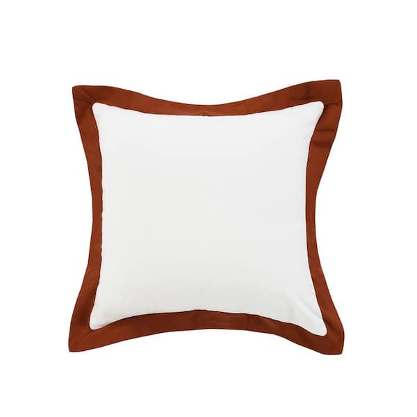 Unbranded Empire White /Rusty Cinnamon Border Soft Poly-Fill 20 in. x 20 in. Indoor Throw Pillow