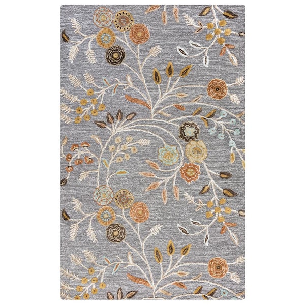 Unbranded Milan Gray 5 ft. x 8 ft. Floral Wool/Viscose Area Rug