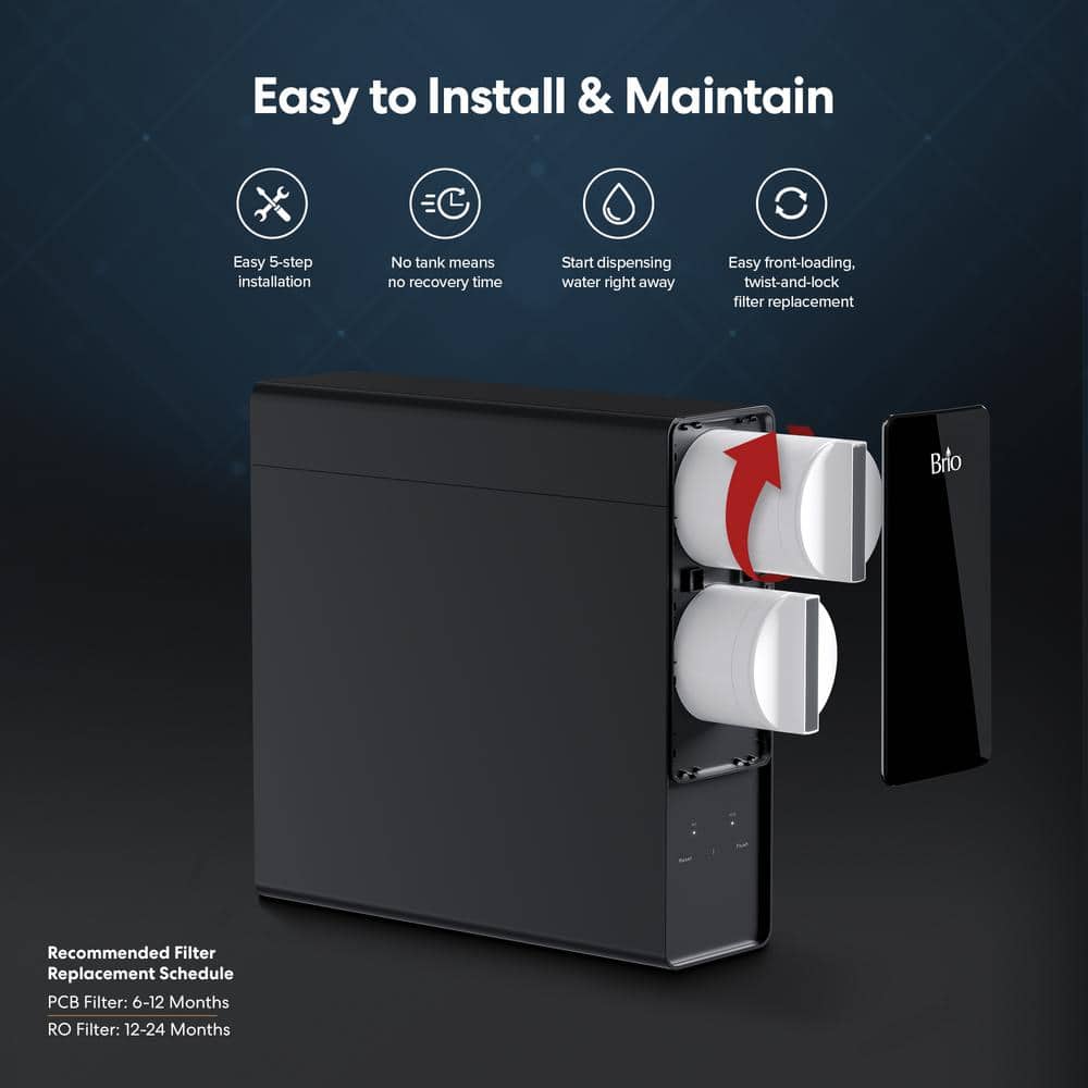 Brio Black Tankless Reverse Osmosis Water Filtration System with Smart Faucet