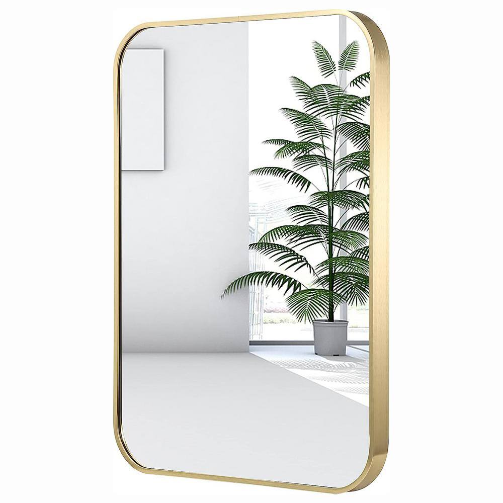 24 in. W x 32 in. H Gold Rounded Corner Aluminum Frame Bathroom 