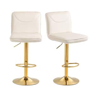 42 in. Ivory Velvet Seat Metal Frame Adjustable Cushioned Bar Stool with Foot Rest (Set of 2)