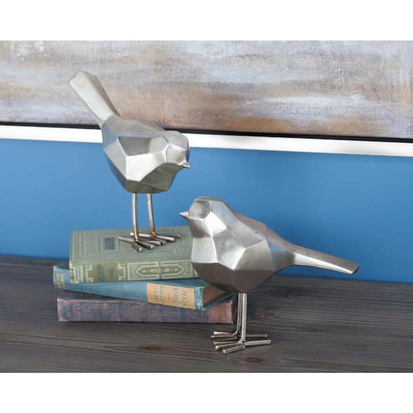 Gray Polystone Bird Sculpture (Set of 2)
