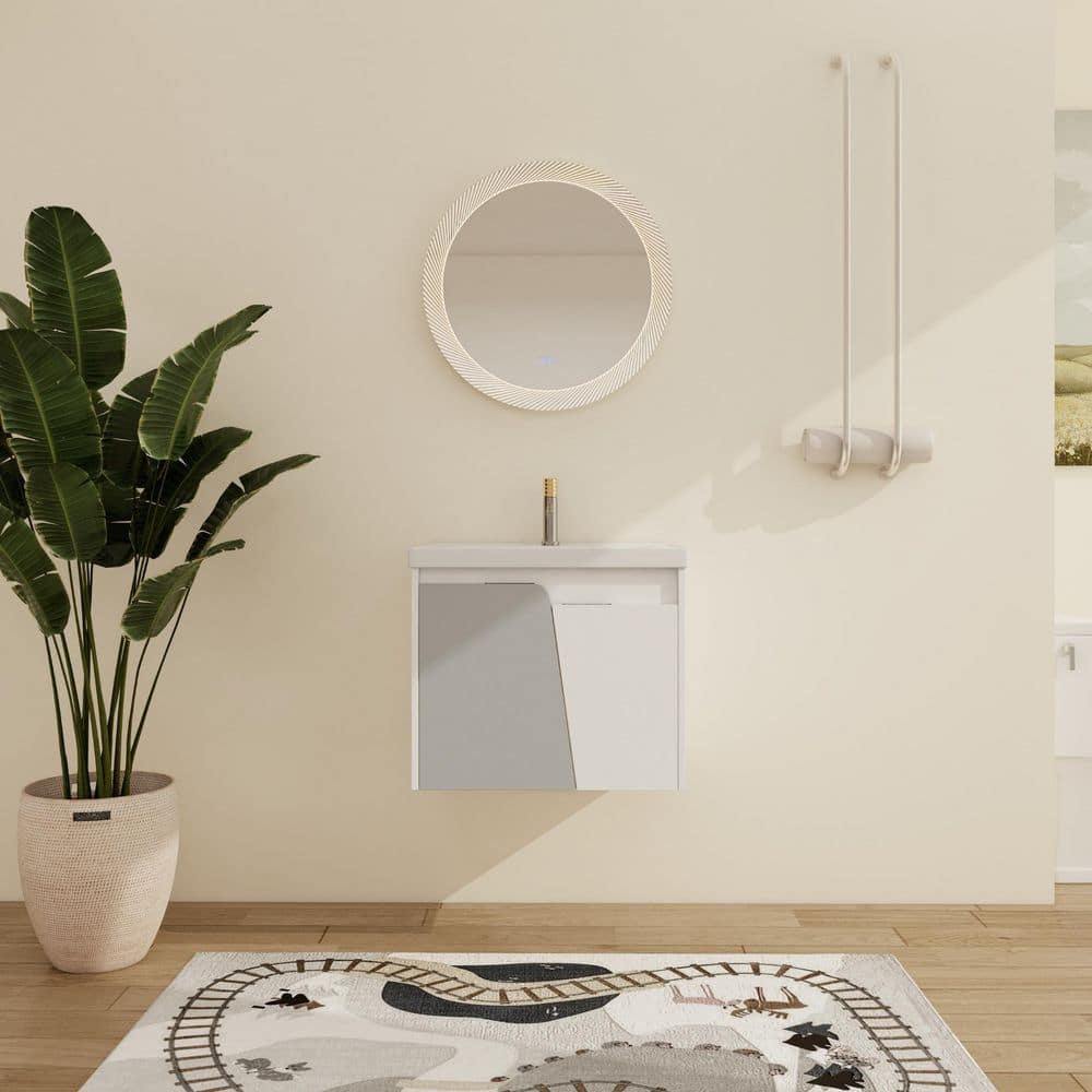 23.8 in. W x 18.5 in. D x 20.7 in. H Wall-Mounted Bath Vanity in White Gray