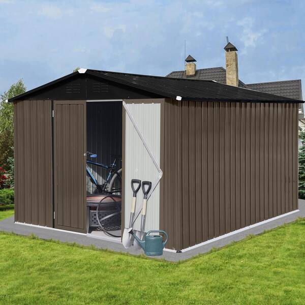 Brown 10 ft. W x 8 ft. D Outdoor Metal Shed Type with 2 Vents