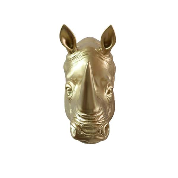 Gold 14.56 in. x 12.99 in. Rhinoceros Head Resin Wall Mount Art