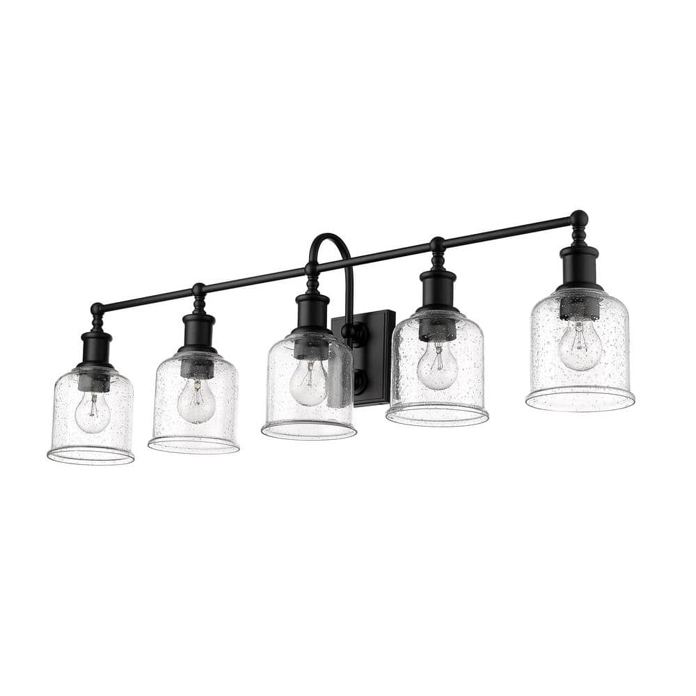 Matte Black Steel 5-Light Vanity with Clear Glass Shades