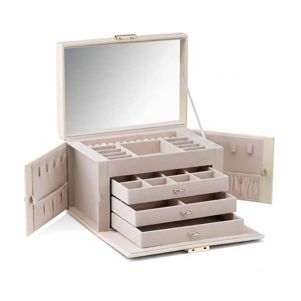 (KJC04-15)RAIKI Jewelry Box付 3段チェスト 展示品 4-Tier Jewelry Organizer with Lock, Mirror Jewelry Box for Earring