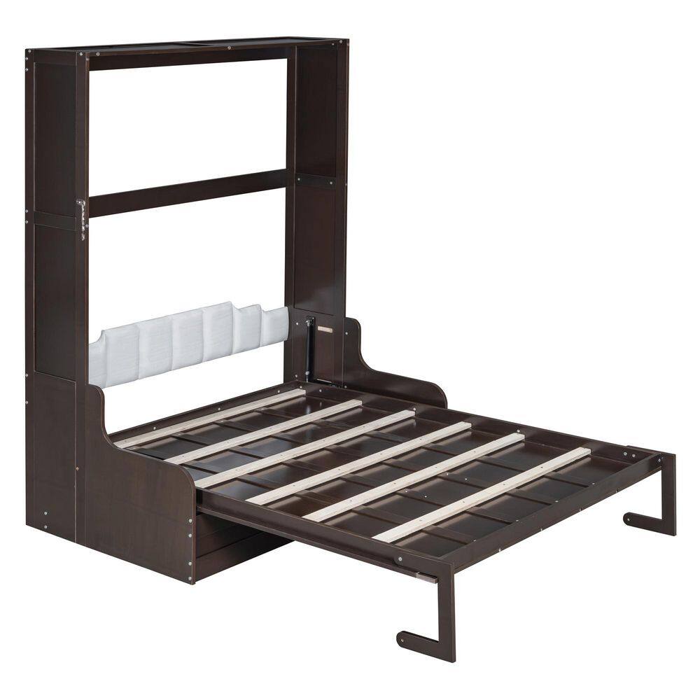 White Wood Frame Queen Size Murphy Bed, Wall Bed with Cushion, Folded Into a Cabinet with 2-Seat Chair, Headboard - thumbnail 7