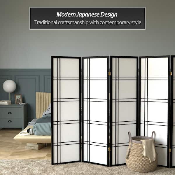 Oriental Furniture 5 ft. Black 5-Panel Room Divider DC60-BLK