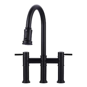 Double Handle Bridge Kitchen Faucet in Black