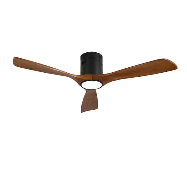 52 in. Matte Black Solid Wood Ceiling Fan with Dimmable LED Light, Reversible DC Motor and Remote Control