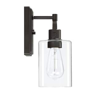 6.69 in. 1-Light Black Bronze Wall Sconce with Clean Glass Shade