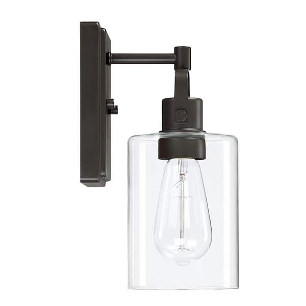 PUDO 6.69 in. 1-Light Black Bronze Wall Sconce with Clean Glass Shade