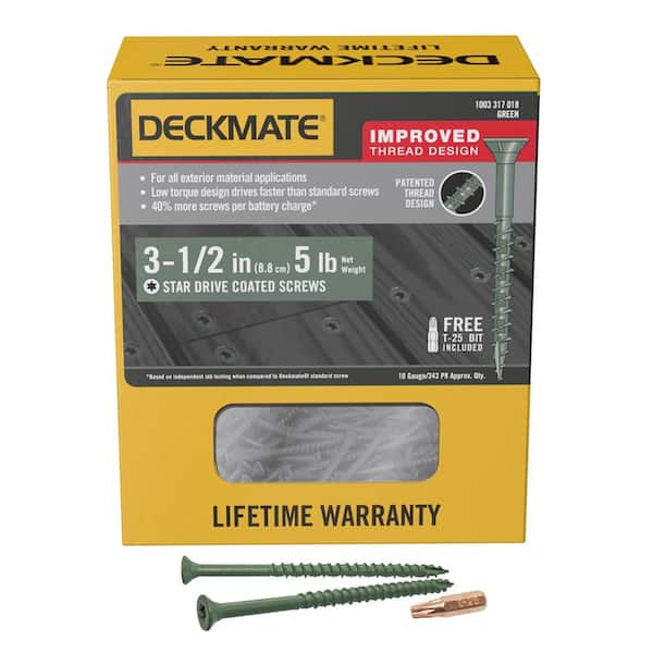 DECKMATE 3-1/2 in. Green Exterior Self-Starting Star Flat-Head Wood Deck Screws #10 (5 lbs./280 pcs)