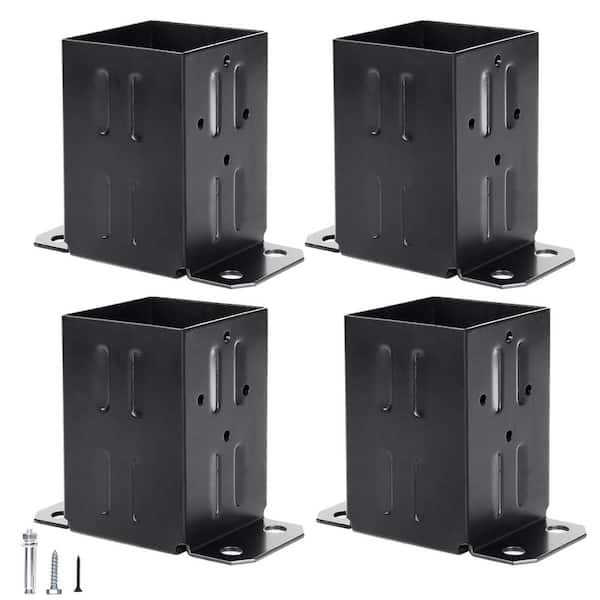 Afoxsos 4 x 4 in. 13GA Thick Steel Powder Coated Post Base Brackets with Wood Screws and Concrete Anchors in Black, 4-Pack