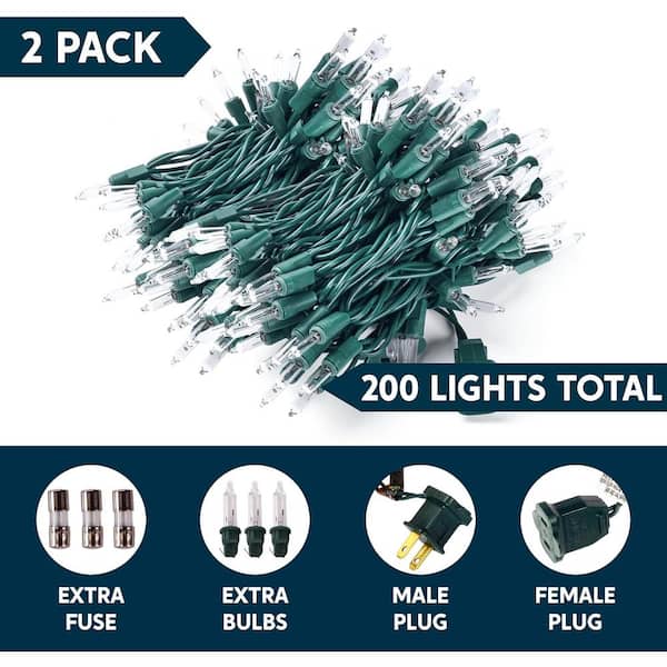 Incandescent Warm Christmas Lights Outdoor 200(2x100) Counts 45 ft. Christmas Tree Lights Indoor Warm White String
