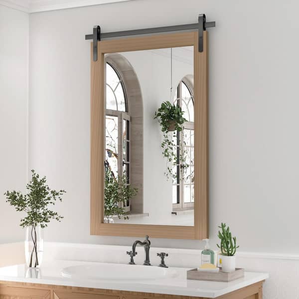 40 in. W x 26 in. H Large Rectangular Mirrors Wood Framed Mirrors Barn Wall Mirrors Bathroom Vanity Mirror in Brown