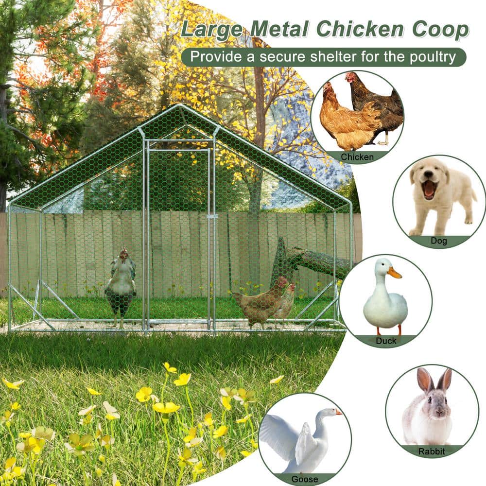 Large Galvanized Metal Chicken Coop with Waterproof Cover