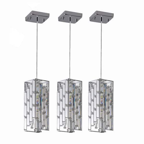 3 Pack 1-Light Adjustable Hanging Ceiling Crystal Pendant Light Chandelier, Chrome Finish, E26, No Bulbs Included