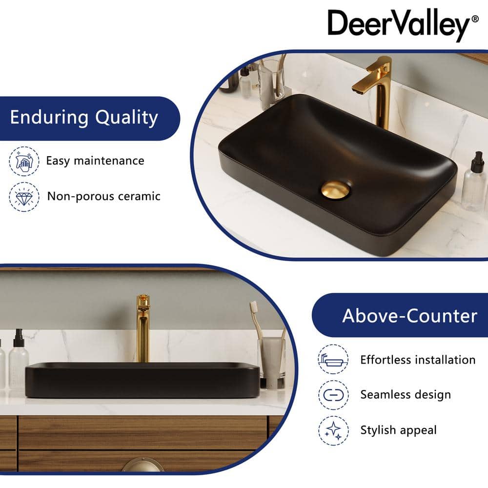 Ally Black Ceramic Above-Counter Rectangular Vessel Sink