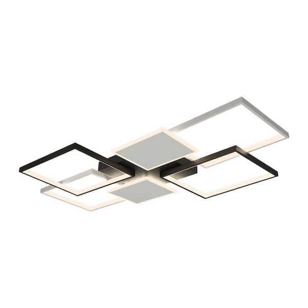43.3 in. Black and White Modern Selectable LED Semi-Flush Mount Ceiling Light with Remote for Bedroom Living Room