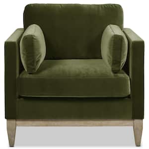 Knox 36 in. Pillow Arm Performance Velvet Modern Farmhouse Large Living Room Accent Arm Chair in Olive Green