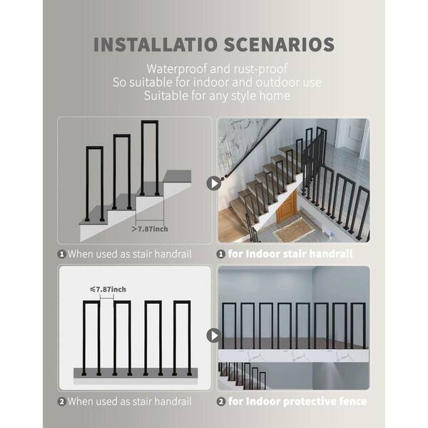 Angel Sar 35.4 in. x 7.87 in. Black Iron Stair Hand Rails, U Shaped Handrails Stair Railing Kit for Garden Loft Corridor (1-Pack)