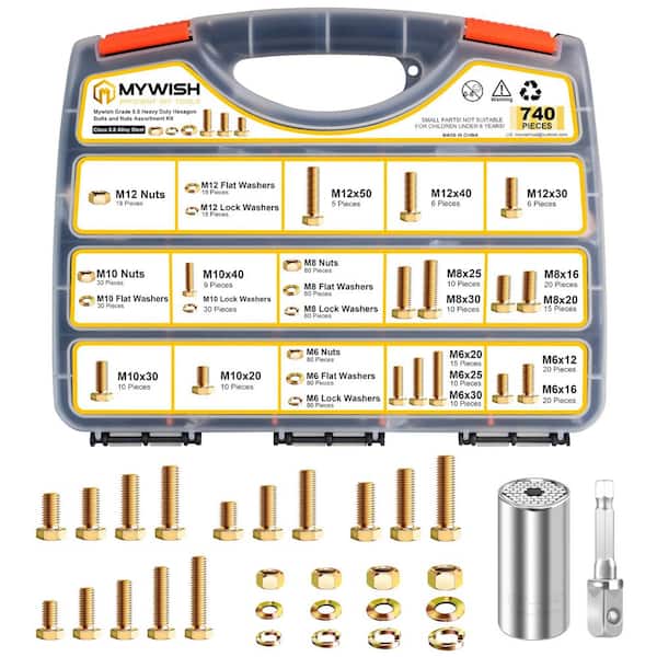 740Pcs M6 M8 M10 M12 Metric Bolts and Nuts Kit, M6x1. 0 Bolt, M8x1. 25 Bolt, M10x1. 5 Bolt