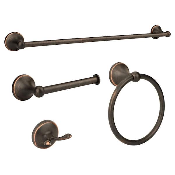 4-Piece Bath Hardware Set Included Towel Bar, Toilet Paper Holder, Towel Ring and Robe Hooks in Rubbed Bronze
