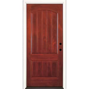37.5 in. x 81.625 in. 2-Panel Plank Cherry Mahogany Stained Left-Hand Inswing Fiberglass Prehung Front Door 37.5 in. x 81.625 in. 2-Panel Plank Cherry Mahogany Stained Left-Hand Inswing Fiberglass Prehung Front Door