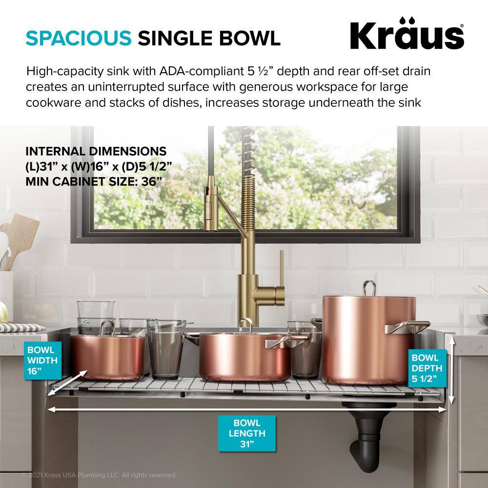 Kore ADA 33-Inch Stainless Steel Single Bowl Kitchen Sink with Accessories