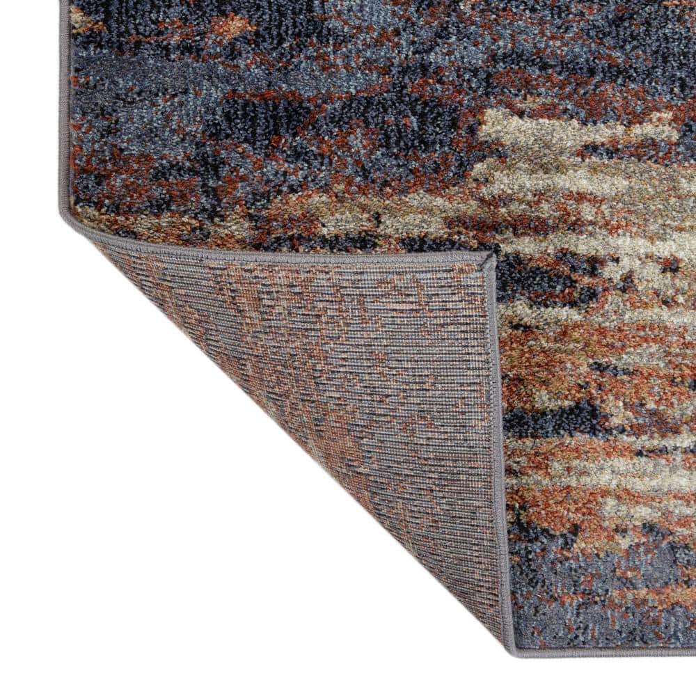 Beige and Blue Abstract Low Pile Rectangular Area Rug
