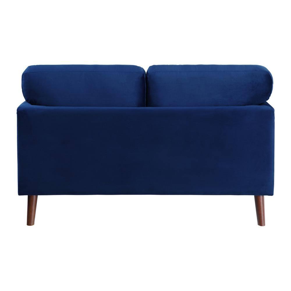 58" Blue Velvet Loveseat with Dark Brown Wood Legs