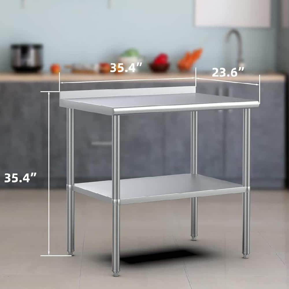 36" x 24" Stainless Steel Work Table with Backsplash and Undershelf