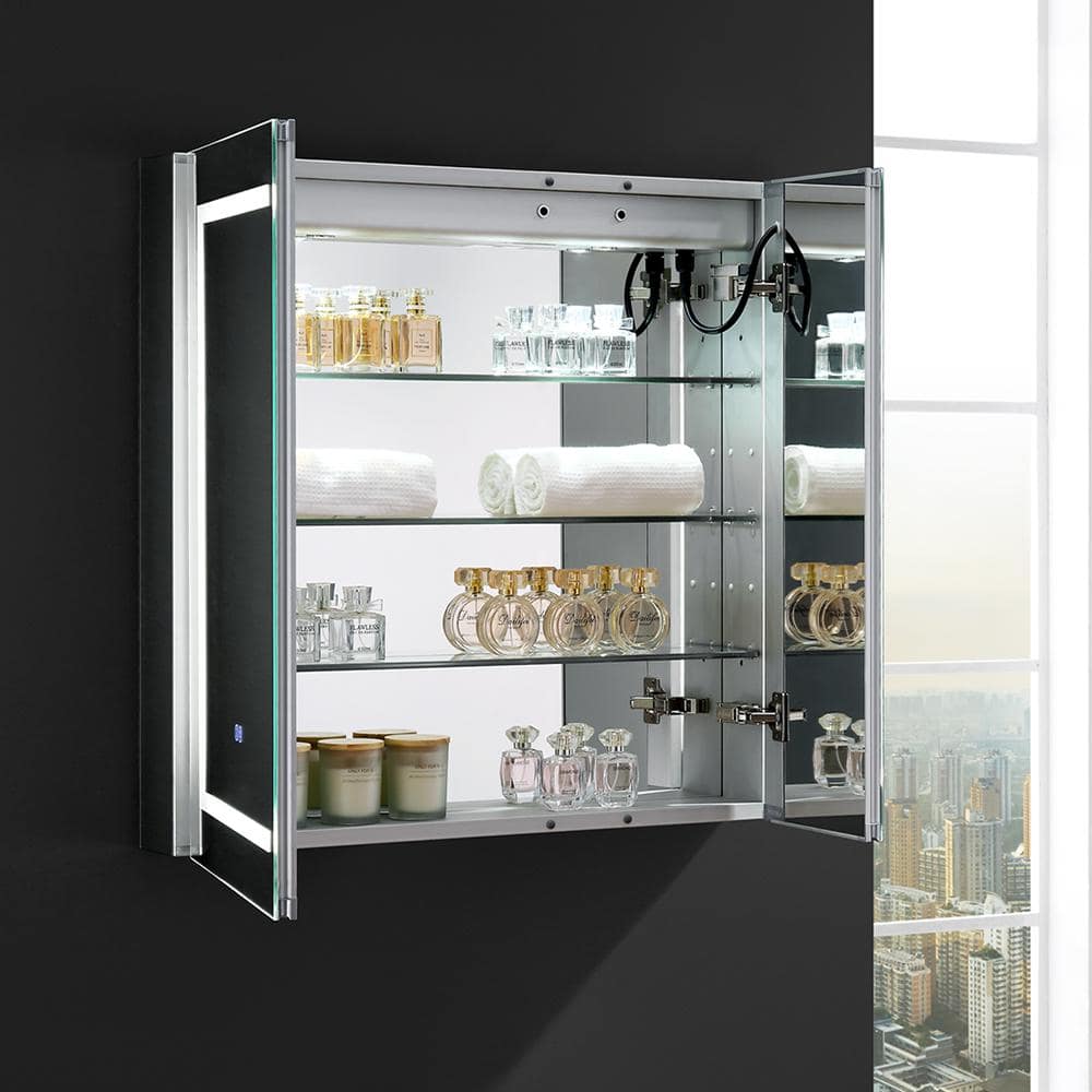 Contemporary 29.5" Square Bathroom Medicine Cabinet with LED Lighting