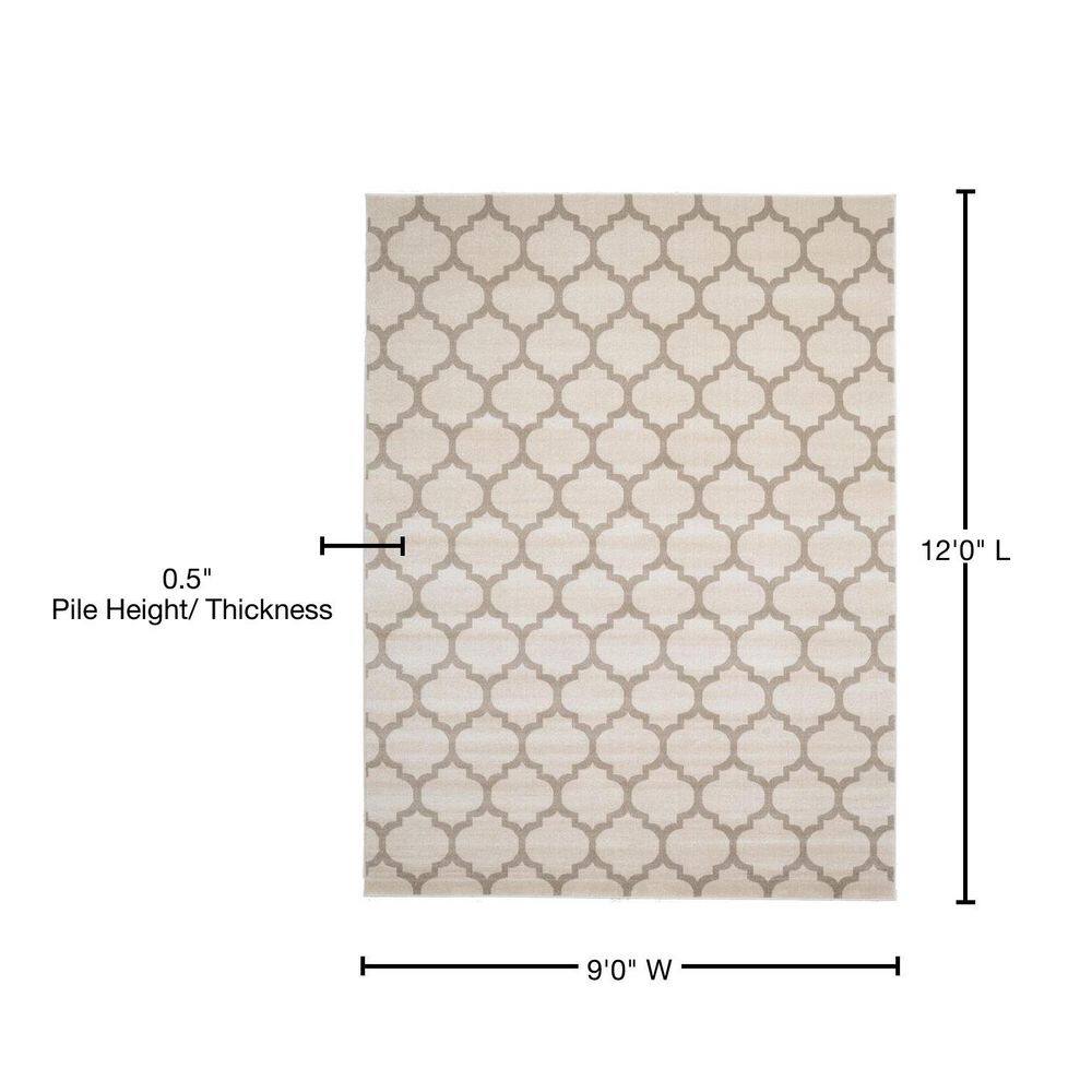 Beige and Light Brown Trellis 9' x 12' Easy-Care Synthetic Rug