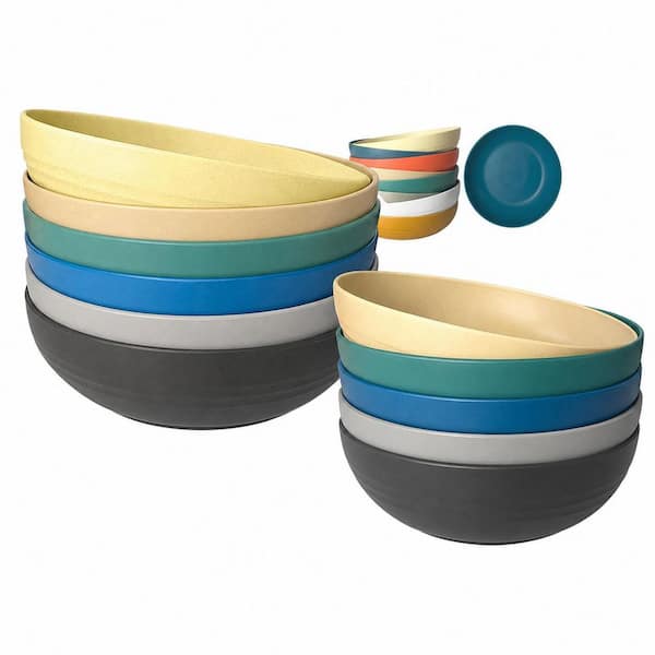 8.4 in Large Plastic Pasta Bowls Set of 12, 45 oz Serving Deep Bowls, Wheat Straw Multicolor for Salad