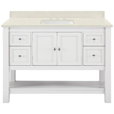 Home Decorators Collection Gazette 49 in. W x 22 in. D x 34.75 in. H Bath Vanity in White with Ice Storm Engineered Quartz...