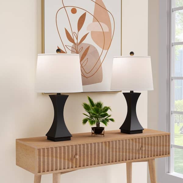 Salem 24.5 in. Black Modern Dimmable Resin Bedroom Living Room Bedside Desk Nightstand Table Lamps Usb Port Set of 2