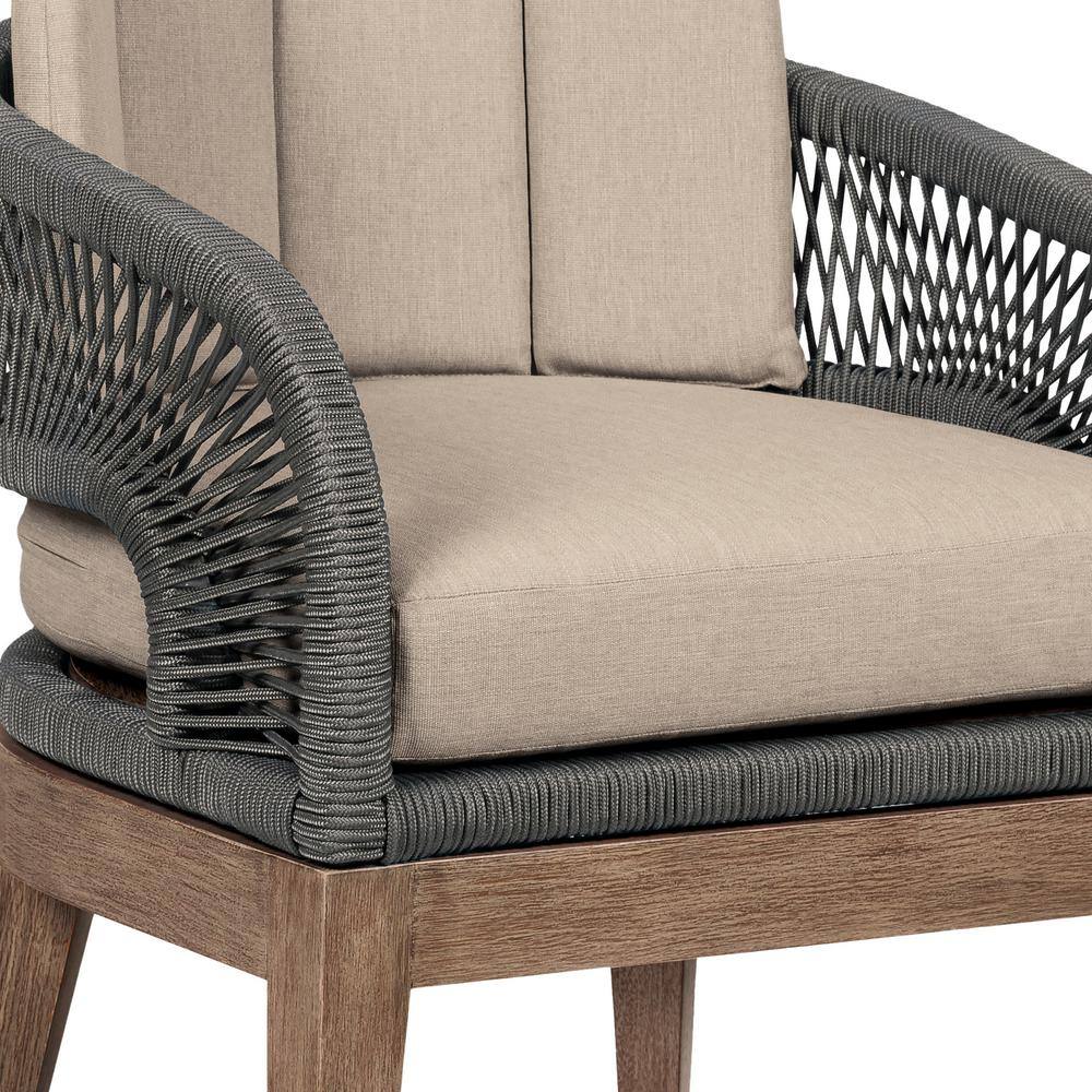 Orbit Eucalyptus Wood Dining Chair with Gray Rope and Taupe Cushions