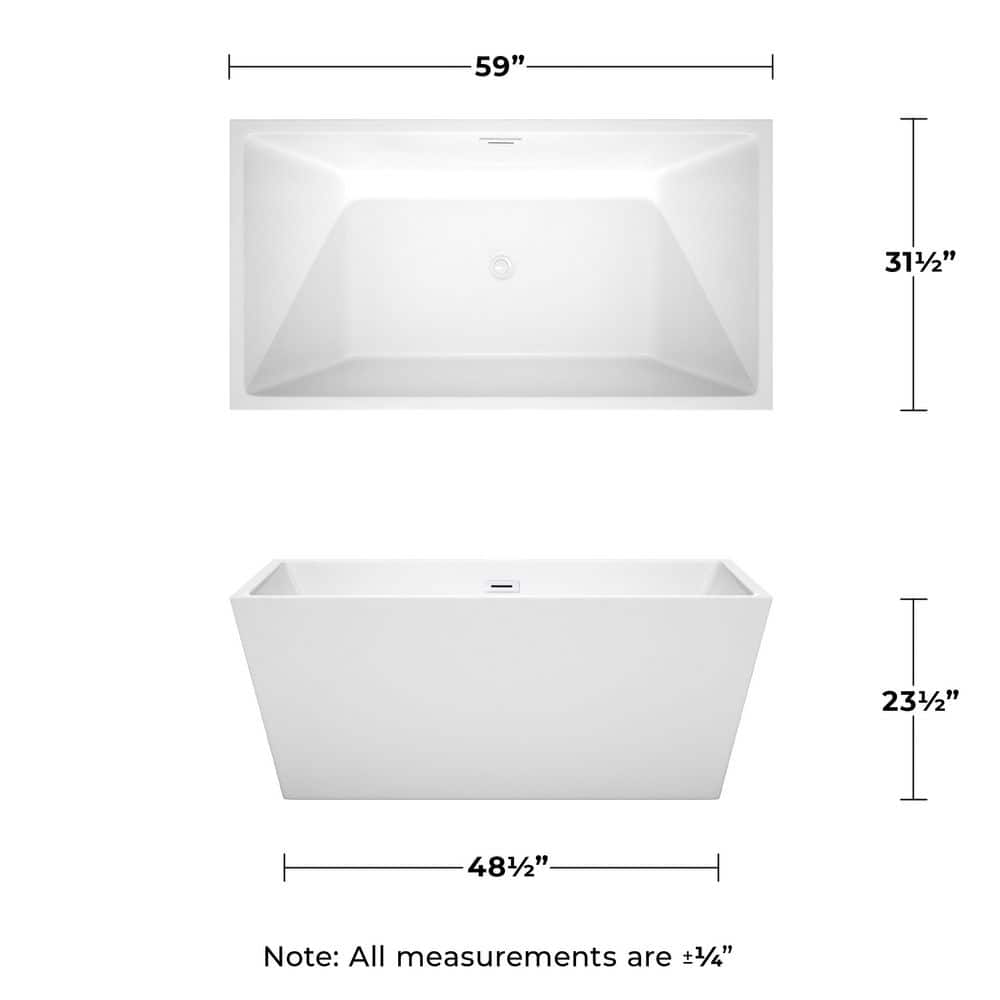 Sara 59'' Shiny White Acrylic Freestanding Soaking Bathtub