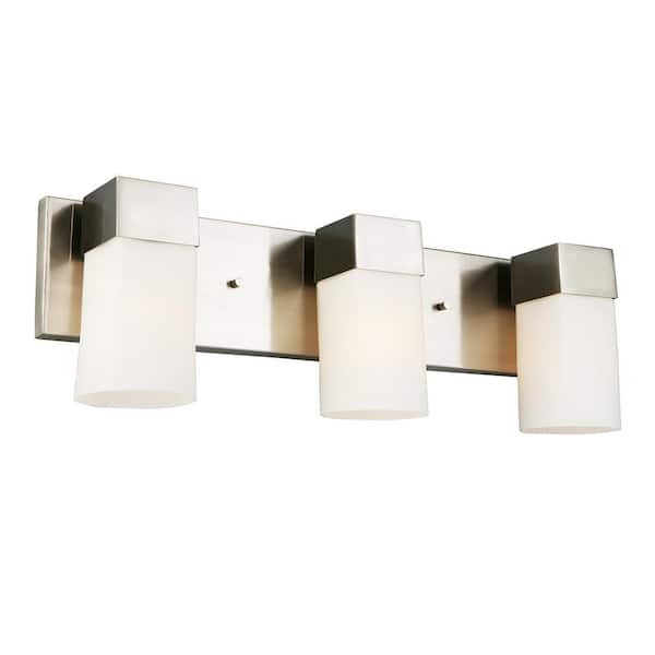 Eglo Ciara Springs 22.01 in. W x 7.01 in. H 3-Light Brushed Nickel Bathrooom Vanity Light with Frosted Glass Square Shades