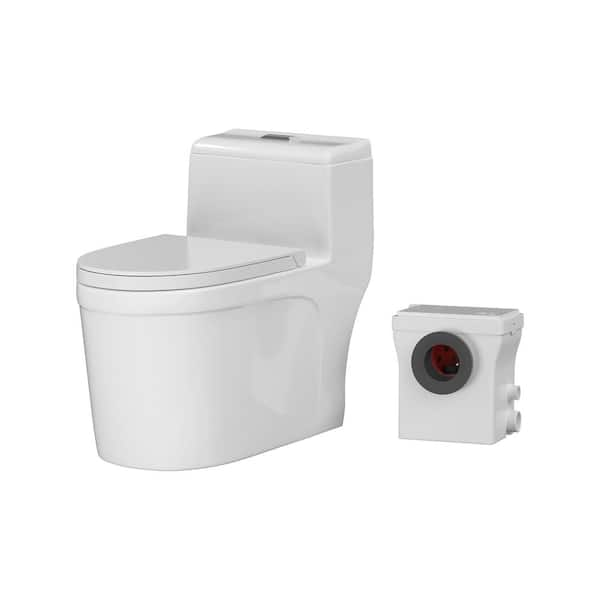 Macerating Toilet 600w 1-Piece 0.8/1.28 GPF Dual Flush Upflush Toilet Powerful & Quiet Macerating Toilet System in White