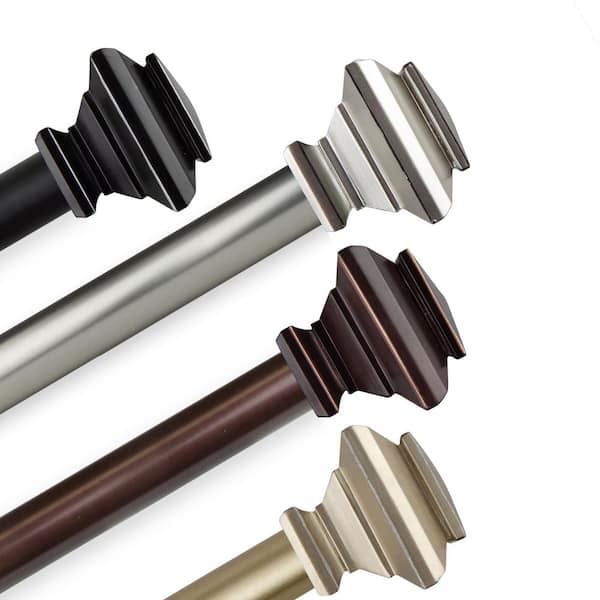 EMOH 1" Dia Adjustable 66-120" Single Curtain Rod in Satin Nickel with Shea Finials