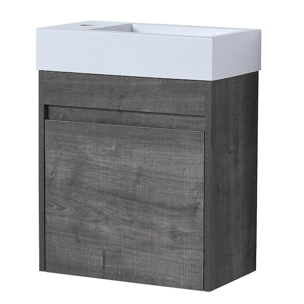 10.25 in. D x 18 in. W x 22.8 in. H Bathroom Vanity in Plaid Grey Oak with White Vanity Top and Basin