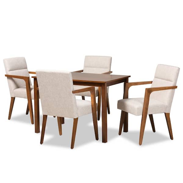 Baxton Studio Glenda 5-Piece Beige and Walnut Brown Dining Set